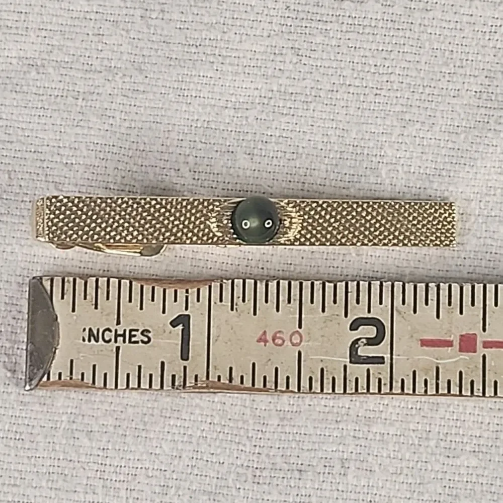 Cufflinks & Tie Clip Swank Gold Tone Green Cabochon Wraparound Mesh Vintage